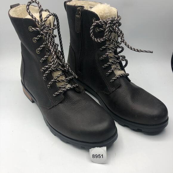 Sorel Emelie Shearling Short Lace-Up Leather Boots Blacken Brown EU 40/US 9 - Picture 6 of 6